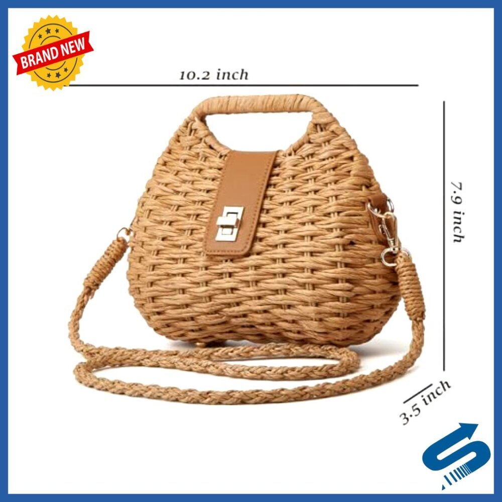 Straw Woven Crossbody Bag Dumpling Shape Retro Chic Summer Beach Purse - Picture 4 of 7